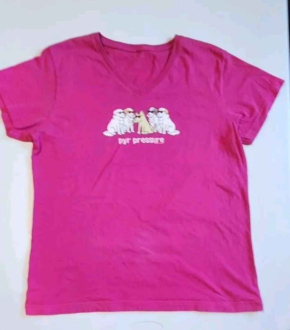 Teddy the Dog Womens shirt Pyr Pressure Pink V-Neck Size XL Tee